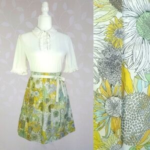 J. Crew Sunflower Print Pleated Skirt | 60s Mod Floral Cotton Mini Skirt 0